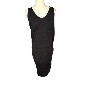 Athleta Rouched Active Stretchy Tank Dress Size LT Black with Racer Back